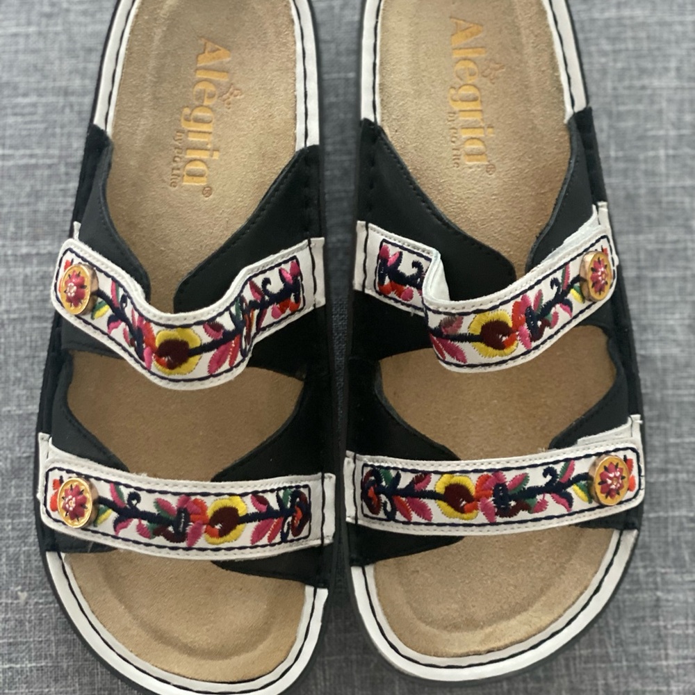 Alegria Black Sandals with Colorful Straps